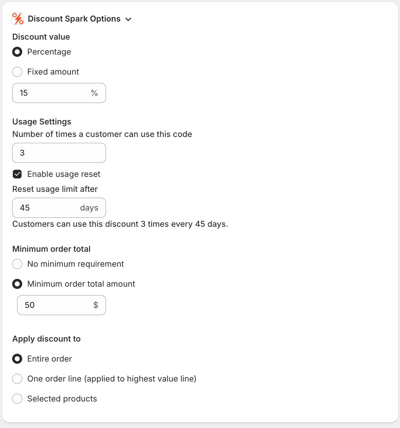 Discount Spark App Options